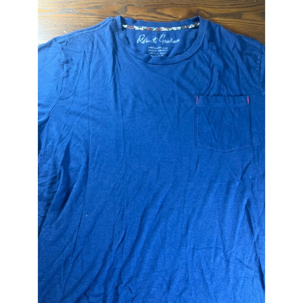 Robert Graham Men's Tee Shirt Blue SS With Pocket Size Large